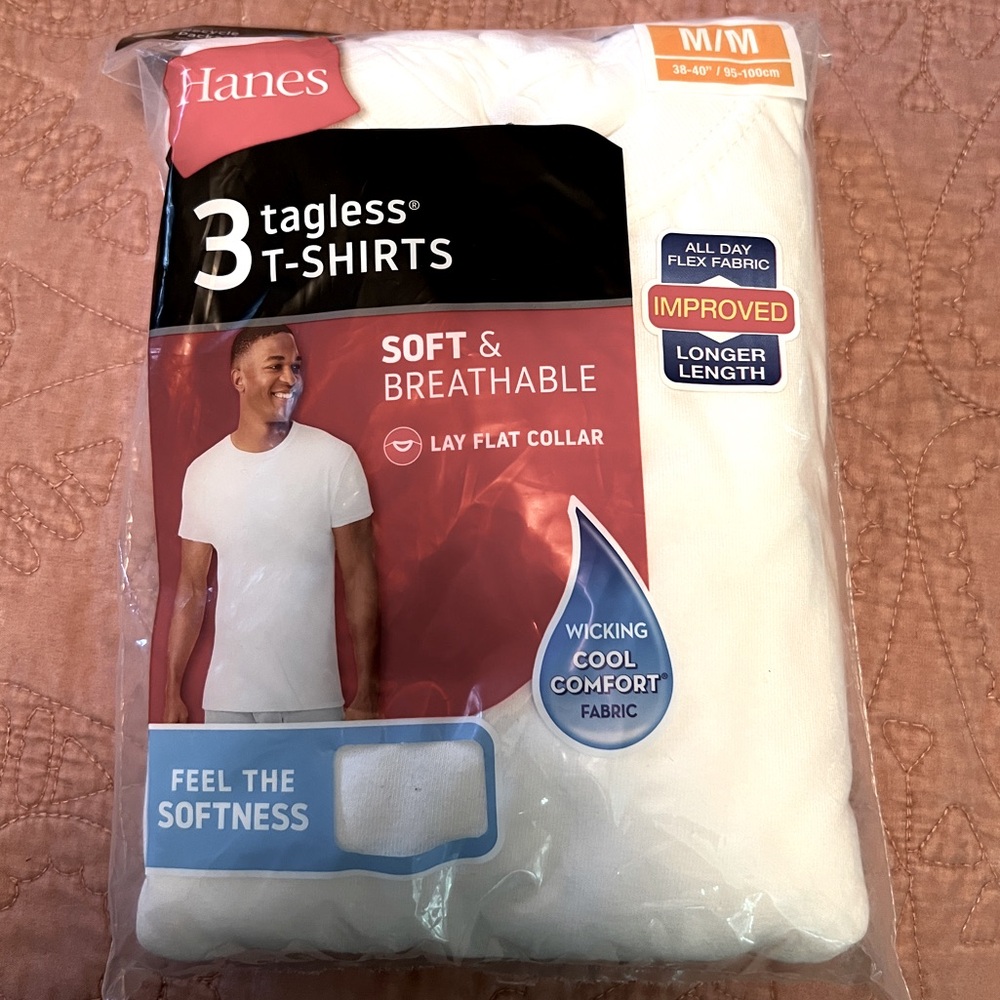 3 Pack of Hanes Tagless T-Shirts Men's Medium